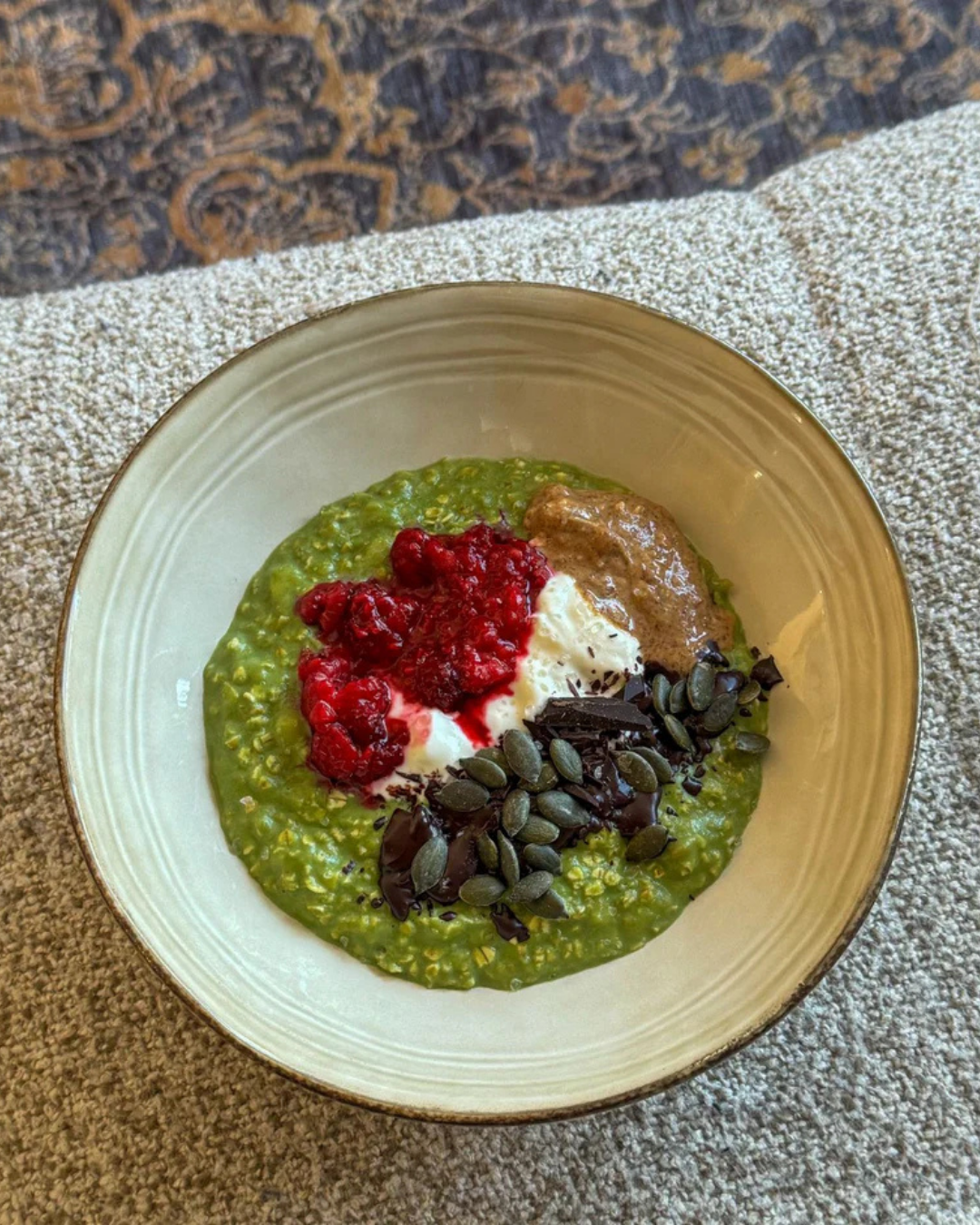 Isabel her favorite chocolate matcha oats!